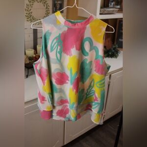 Colorful Abstract Floral Sleeveless Blouse 🌸🎨